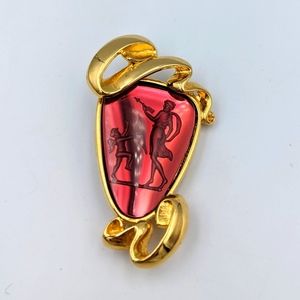 Arnold Isaacs Scaasi Vintage Glass Intaglio Gold Tone Brooch